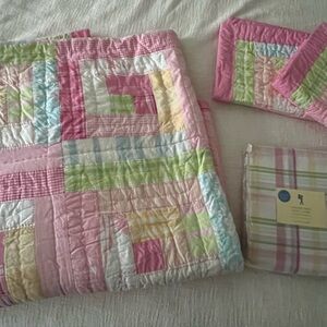 NEW Pottery Barn Kids Patchwork Bedding Set F/Q - Pink, Green, and Teal